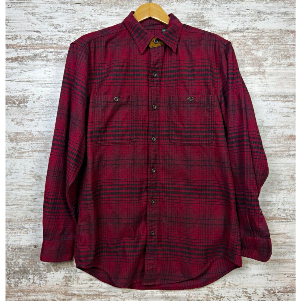 Orvis Perfect Flannel Shirt Mens M Cotton Red,Black Plaid Pockets Outdoors LS